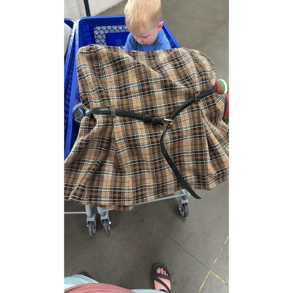 Maeve Anthropologie Brown Plaid Pleated Mini Skirt with Belt